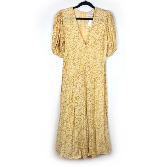 NWT Faithfull The Brand Yellow Delia Snake Print Midi Dress. - Picture 2 of 11